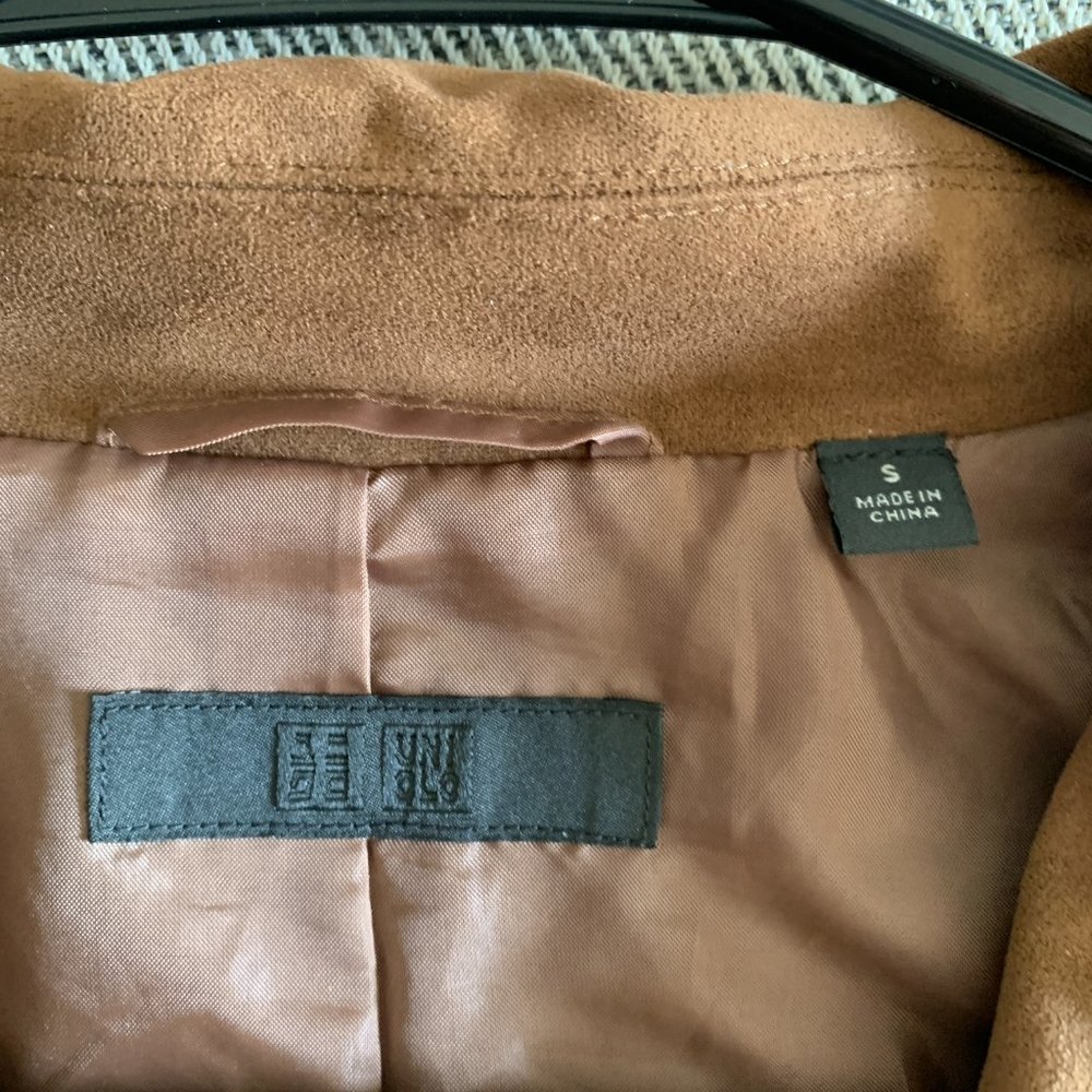 Uniqlo Women Faux Suede Moto Jacket 189743, Brown, Size S - Picture 3 of 6